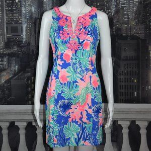 Lilly Pulitzer 00 Sleeveless Zip Back Lined Cotton Sheath Gabby Jet Stream Dress